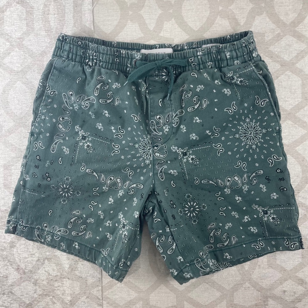 PacSun Volley Mens Teal Green Paisley Bandana Print Shorts Size Medium M Cotton